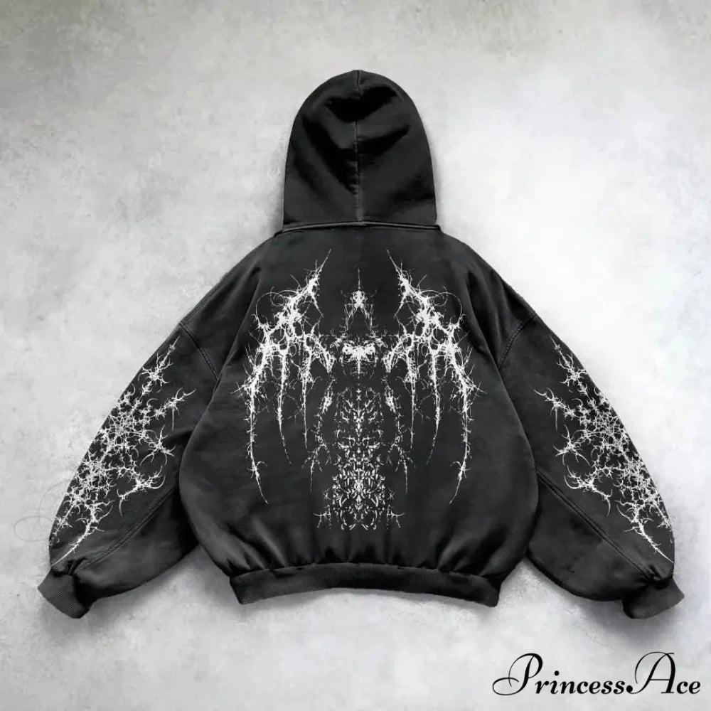 Retro Rebel Printed Informal Hoodie black 2 / M hoodies-241228
