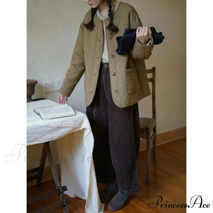 Retro Ribbed Loose-Fitting Trousers Cold Season pants-241228