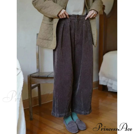 Retro Ribbed Loose-Fitting Trousers Cold Season pants-241228