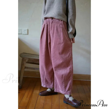 Retro Ribbed Loose-Fitting Trousers Cold Season pants-241228