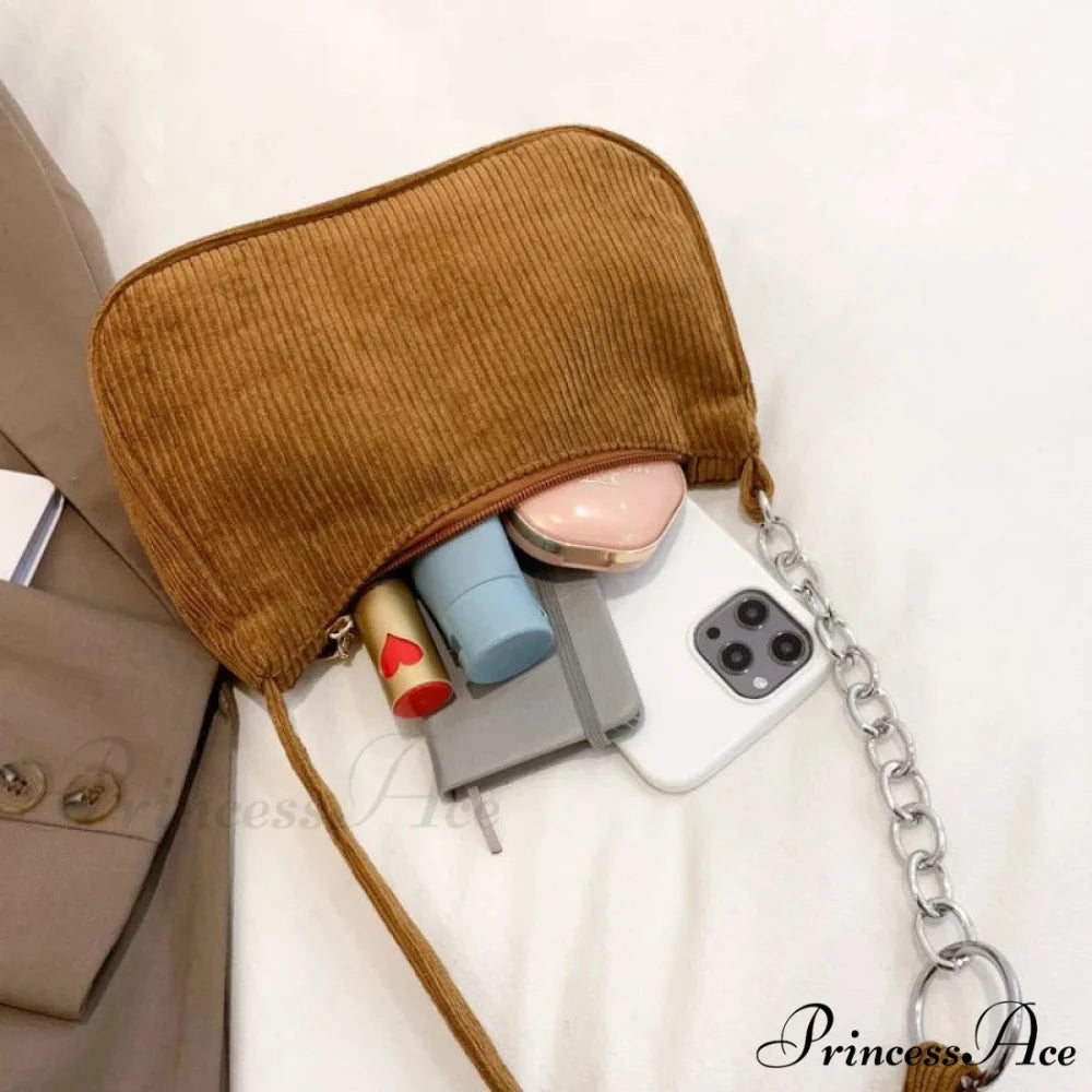 Retro Ribbed Underarm Shoulder Bag shoulder-250126