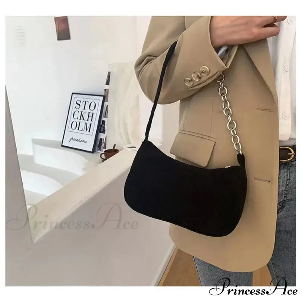 Retro Ribbed Underarm Shoulder Bag shoulder-250126