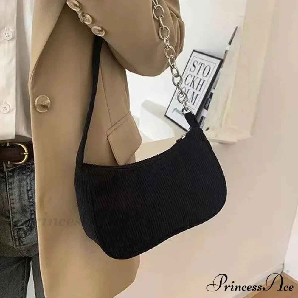 Retro Ribbed Underarm Shoulder Bag shoulder-250126