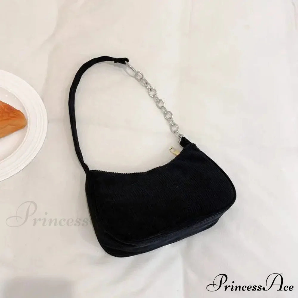 Retro Ribbed Underarm Shoulder Bag Black shoulder-250126