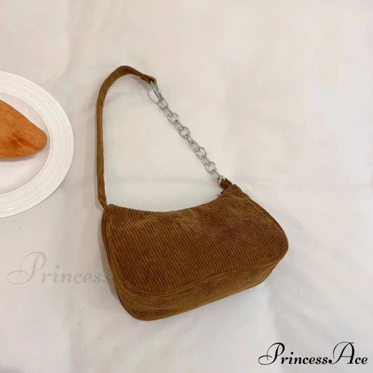 Retro Ribbed Underarm Shoulder Bag Brown shoulder-250126