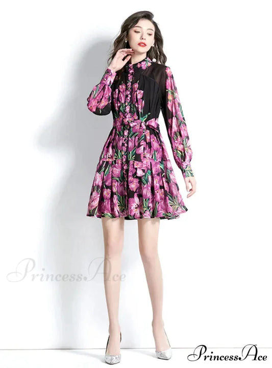 Retro Short Sleeve Printed Dress