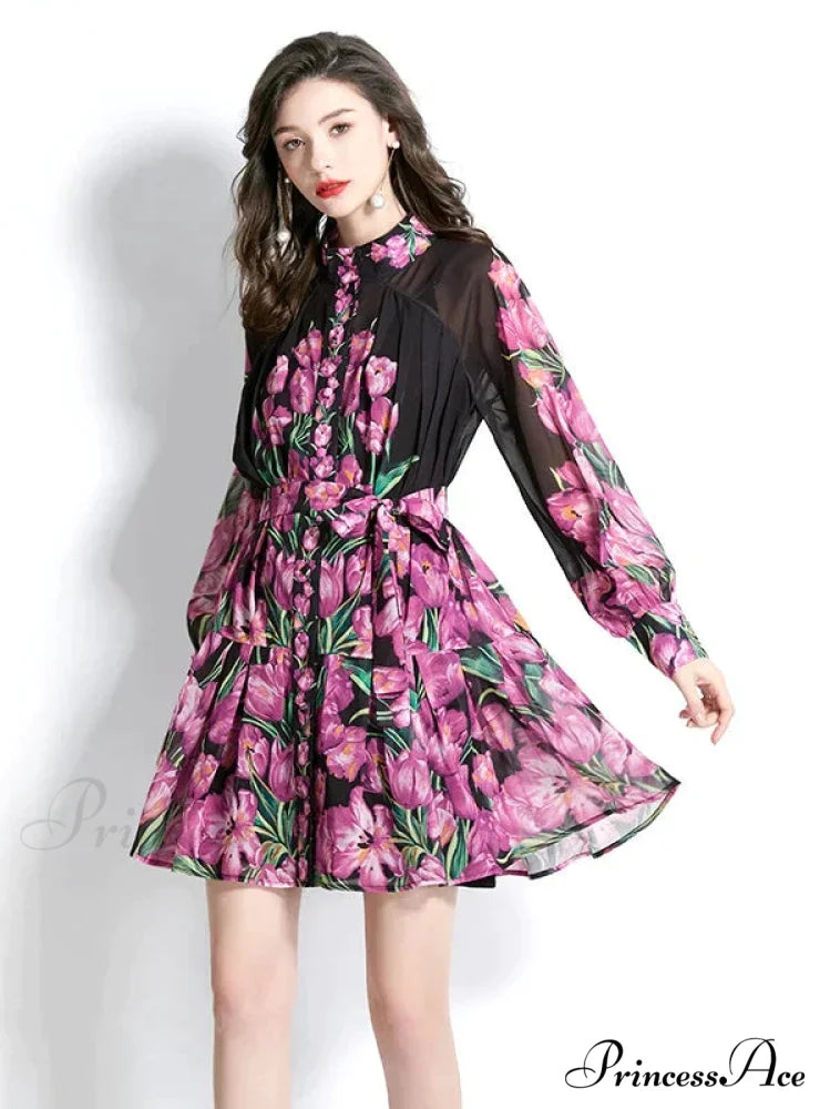 Retro Short Sleeve Printed Dress