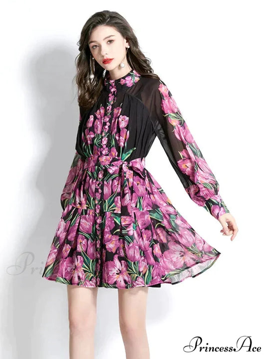 Retro Short Sleeve Printed Dress