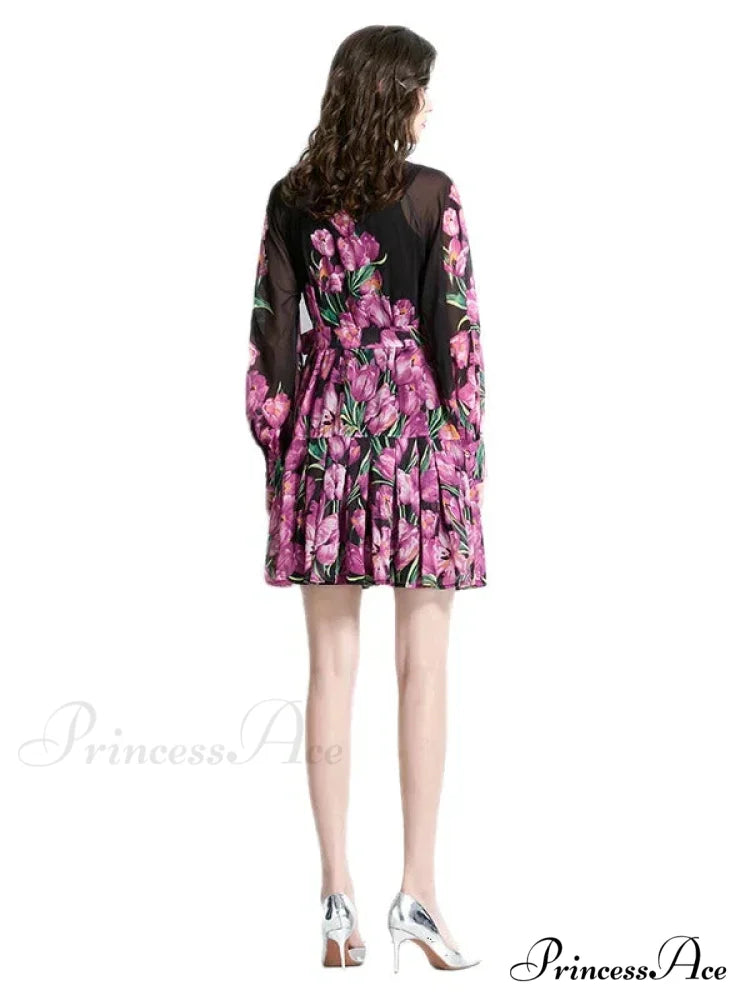 Retro Short Sleeve Printed Dress