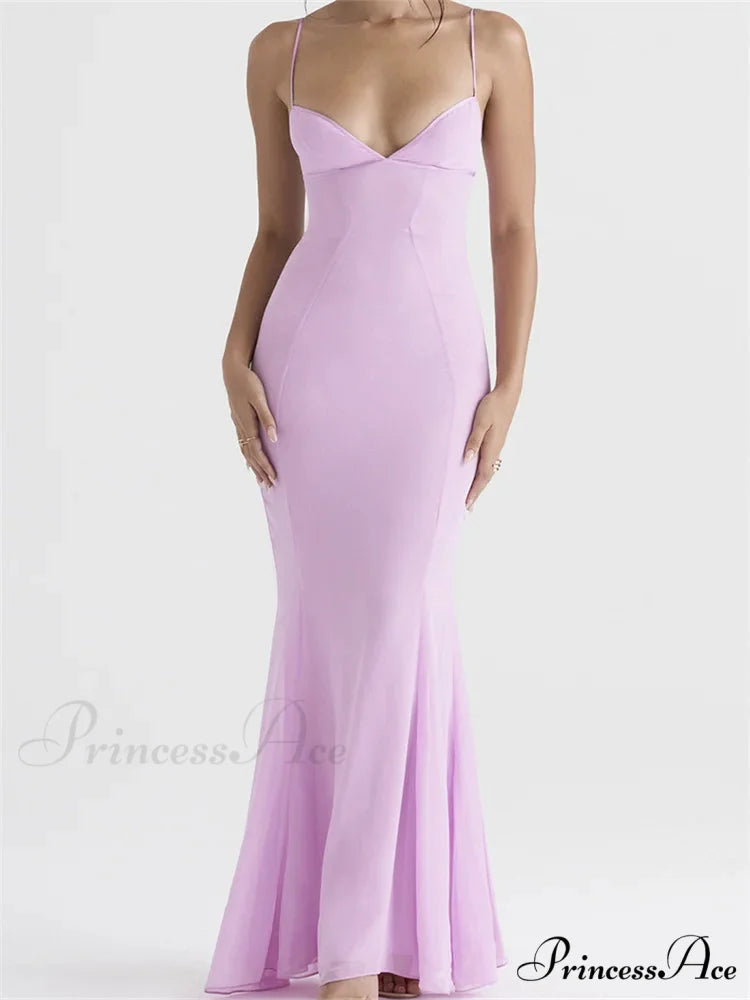 Retro Slim Fit for Women Sleeveless Strap Bodycon Backless V-neck Formal Club Night Summer Vestidos PINK / S