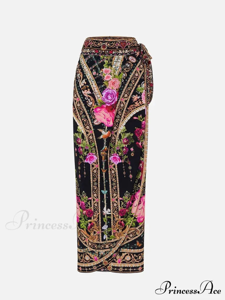 Retro Sling Pattern Open-Back Swimsuit Single Piece BLACK2 / S onepiece-250223