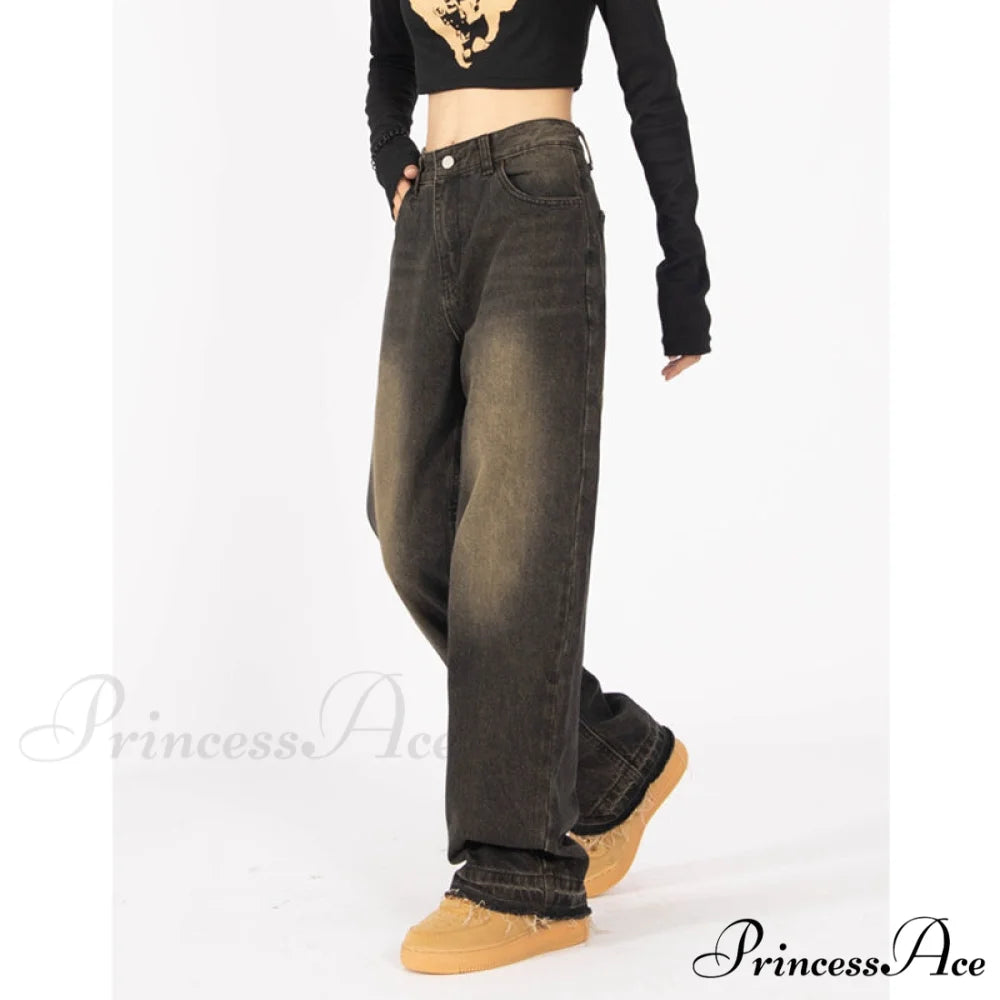 Retro Style Wide Leg Demin Jeans Black / S