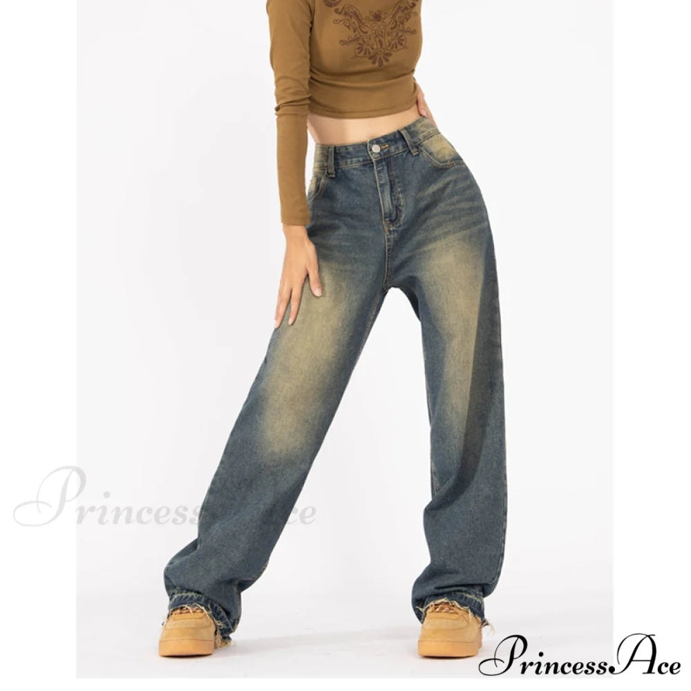 Retro Style Wide Leg Demin Jeans Blue / S
