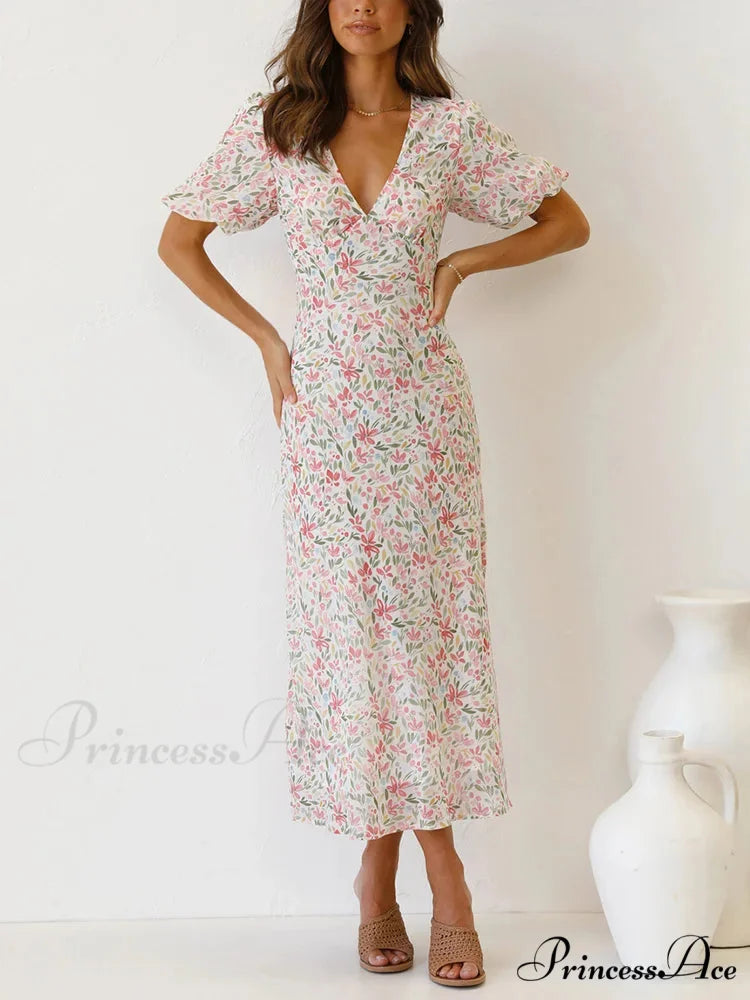 Retro V-neck Open-back Floral Dress oldfloraldress-250126