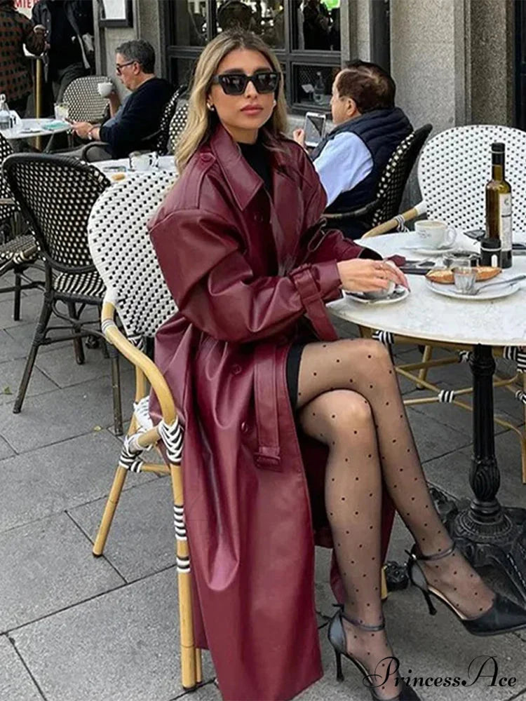 Retro Wine Red Double Breasted Coat