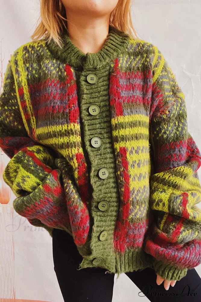 Retro with Striped Cardigan Contrast Green / S