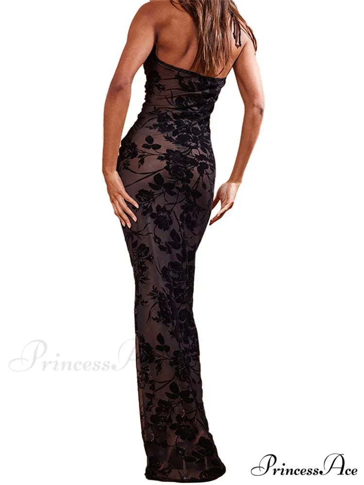 Retro Women Y2K Lace See Through Halter Lace-up Backless Summer Low Cut V-neck Vestidos Beachwear