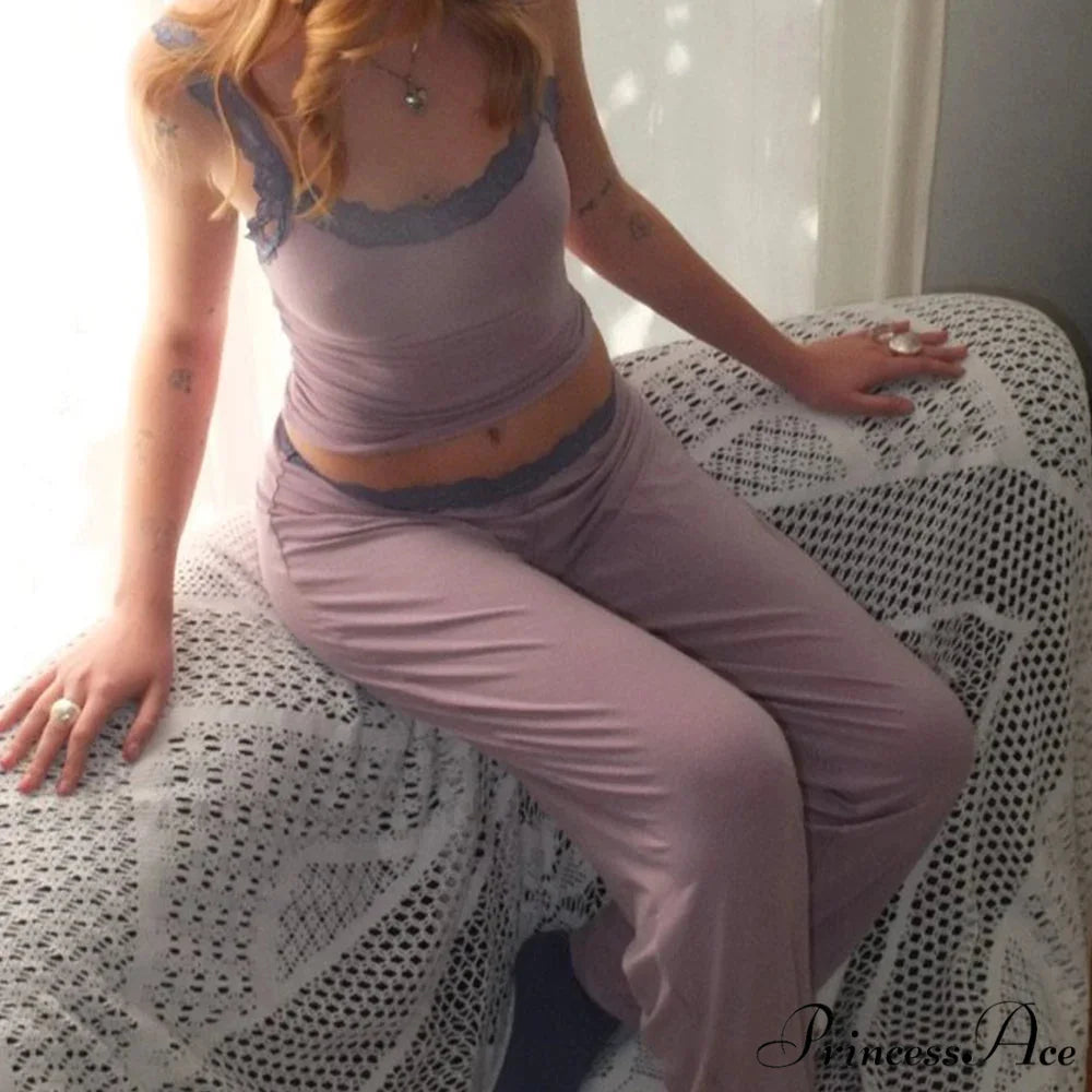 Revealing Rear Lace Edging Midriff Top purple / S croptop-250223