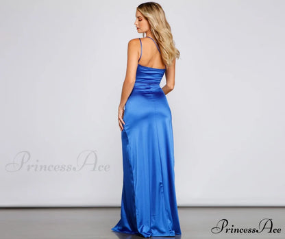 Rhiannon Elegant Satin Dress BROWN / L