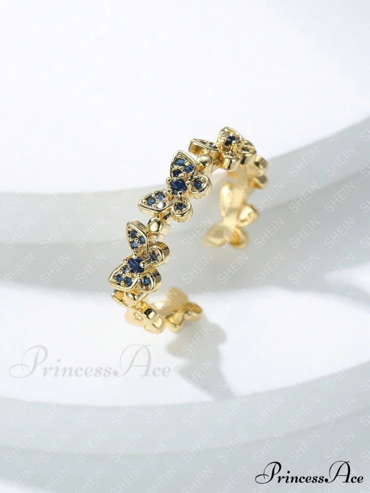 Rhinestone Butterfly Decor Cuff Ring Blue / one-size