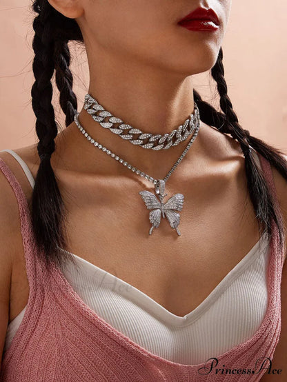 Rhinestone Butterfly Halter Trendy Asymmetric Crop Cami Top