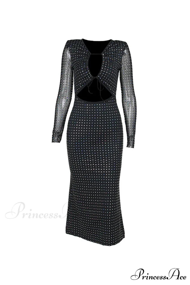 Rhinestone Mesh Cutout Dress
