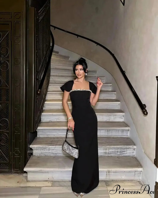 Rhinestone Neck Hanging Party Dress Black / XS