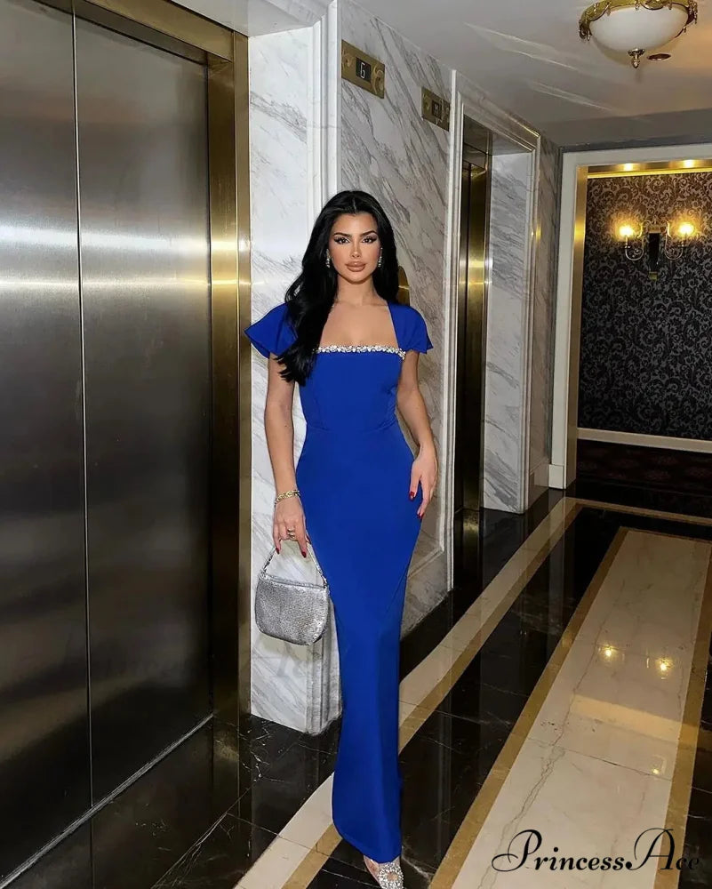 Rhinestone Neck Hanging Party Dress Blue / XS