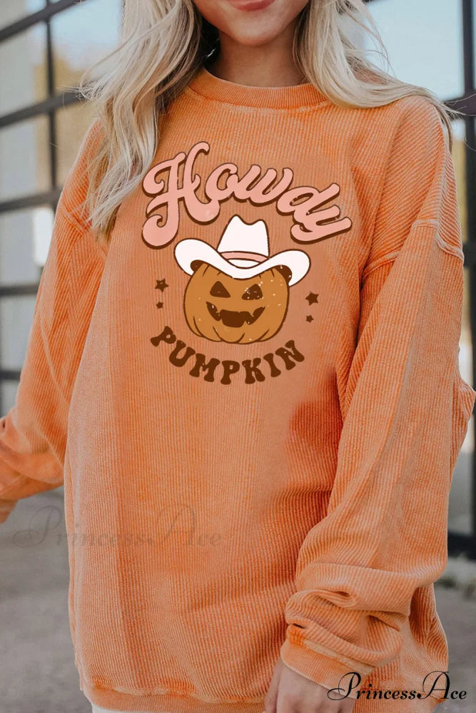 Ribbed Graphic Pumpkin Sweatshirt Sherbet / S