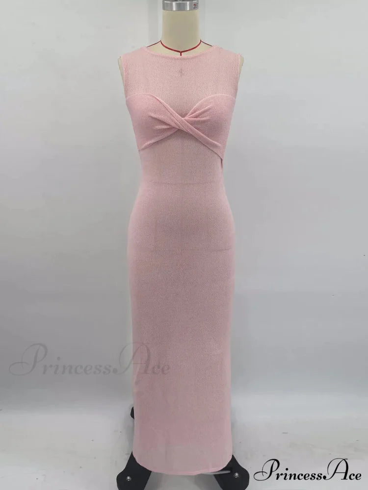 Ribbed Knit Bandeau Charming Sleeveless Midi Dress