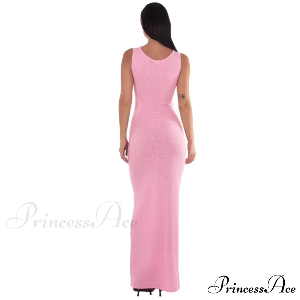 Ribbed Knit Bandeau Charming Sleeveless Midi Dress