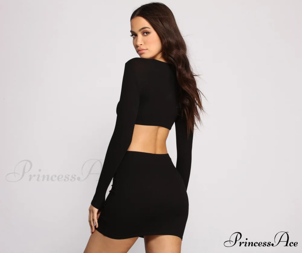 Ribbed Knit Stylish O-Ring Mini Dress