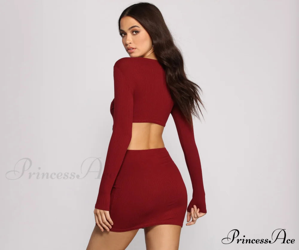 Ribbed Knit Stylish O-Ring Mini Dress