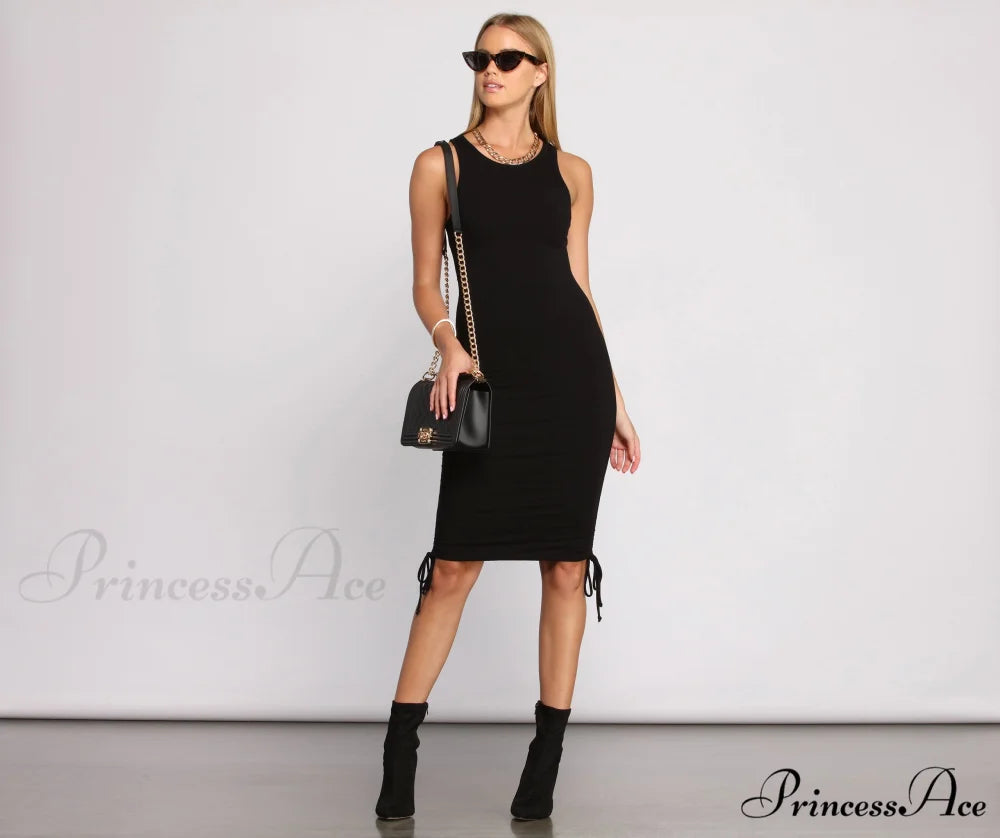 Ribbed Knit Stylish Ruched Mini Dress