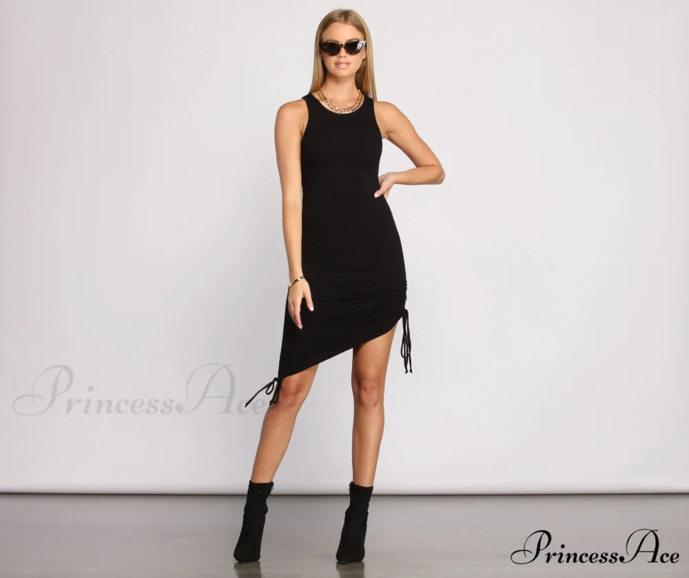 Ribbed Knit Stylish Ruched Mini Dress
