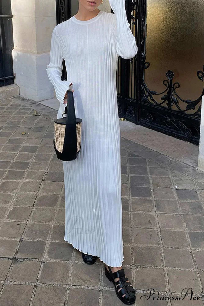 Ribbed Knit Tie-waist Dress White / M