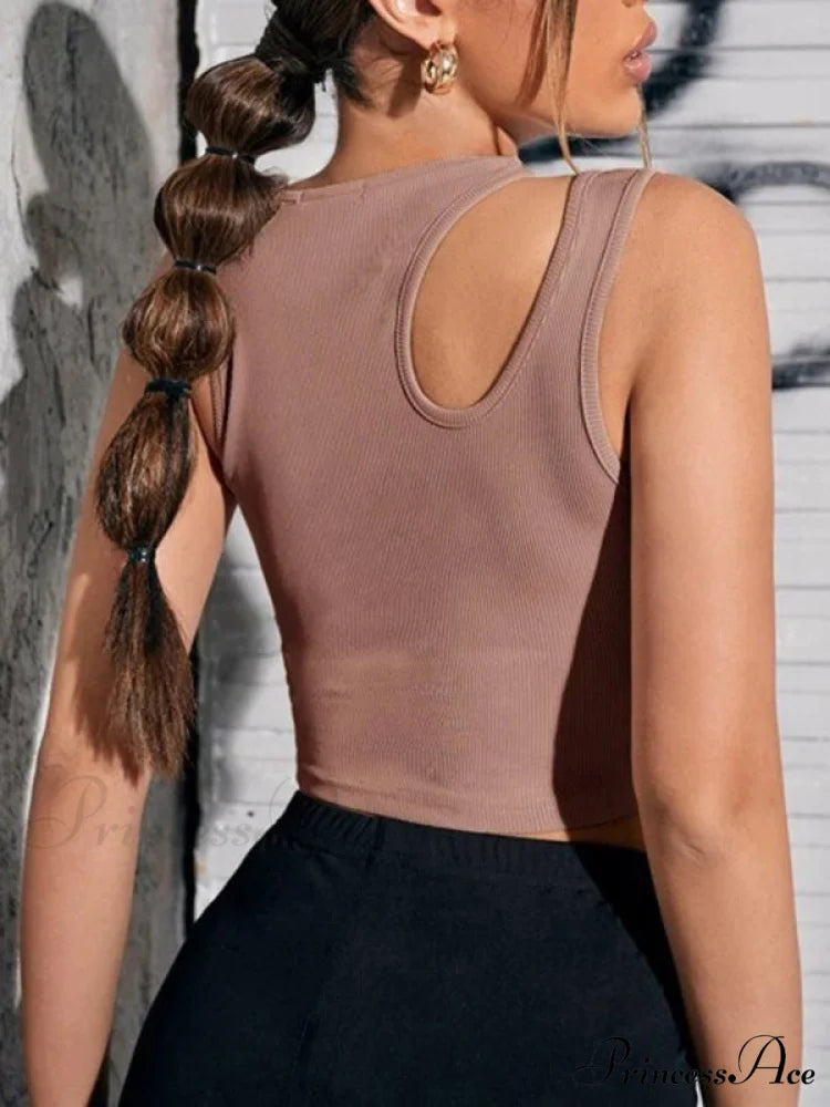 Ribbed Out for Solid Color Cut Top Tank Women
