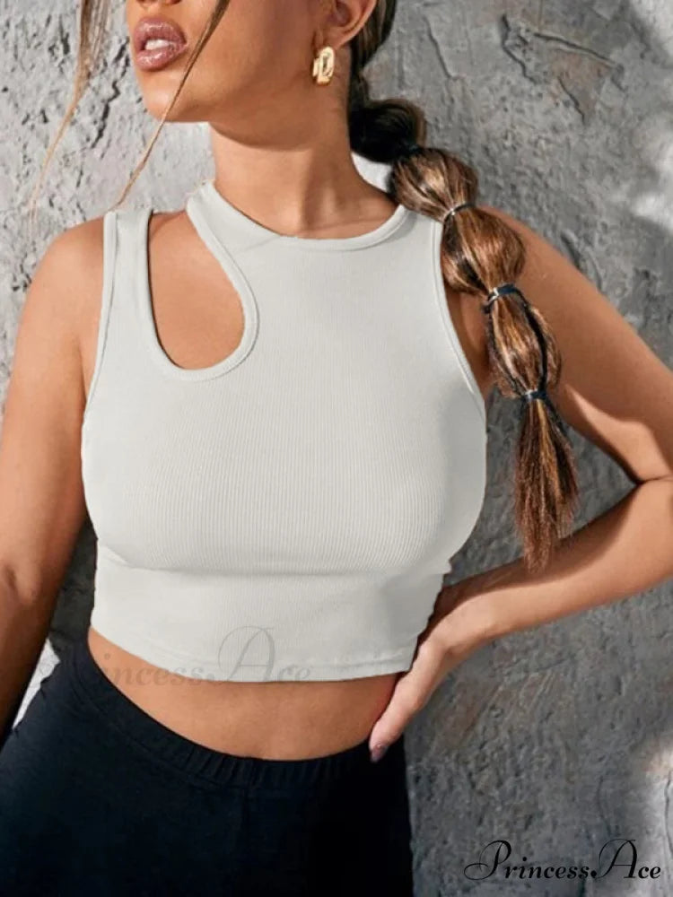 Ribbed Out for Solid Color Cut Top Tank Women White / S