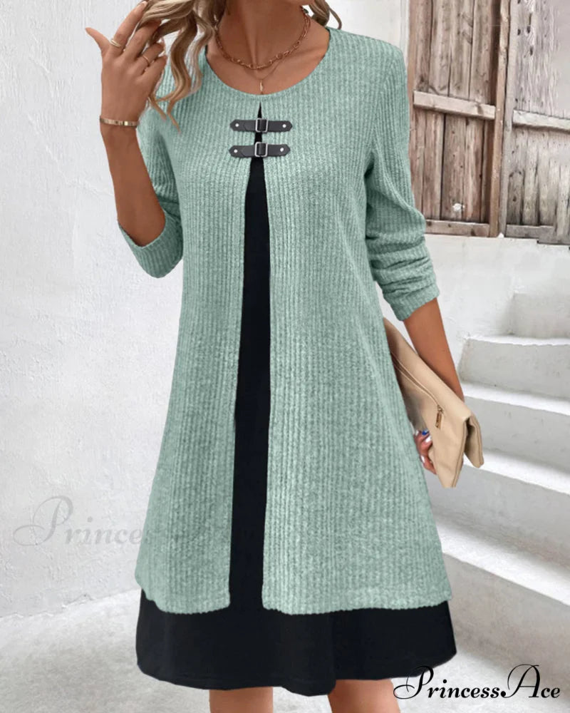 Ribbed Patchwork Long Sleeve Dress