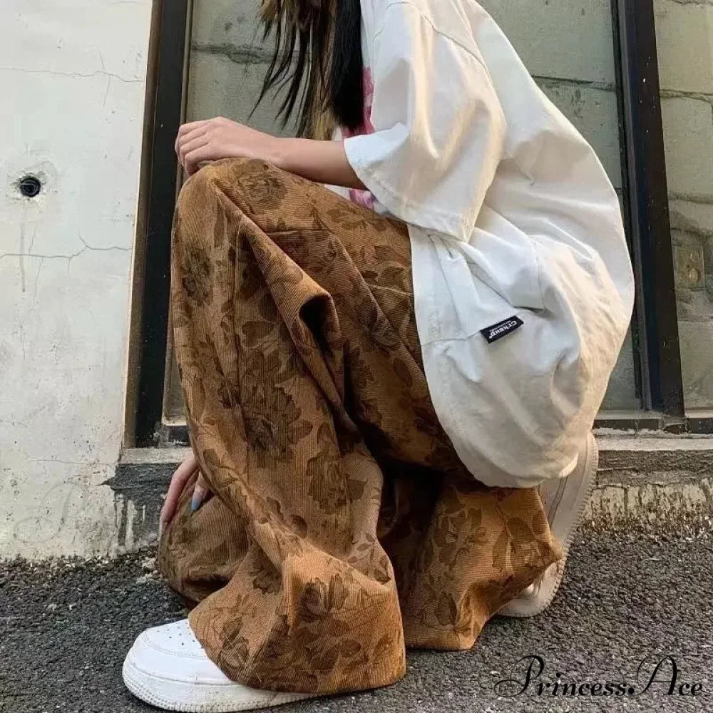 Ribbed Retro Pattern High Rise Jogger Pant dark brown / S pant-250223