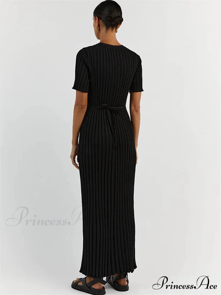 Ribbed Short Stylish Sleeve Maxi Dress