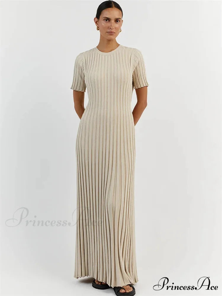Ribbed Short Stylish Sleeve Maxi Dress