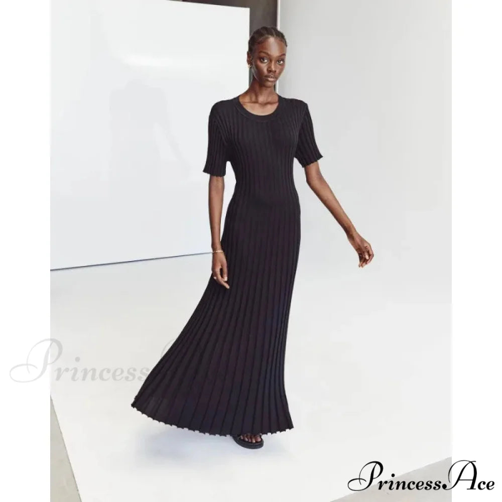 Ribbed Short Stylish Sleeve Maxi Dress