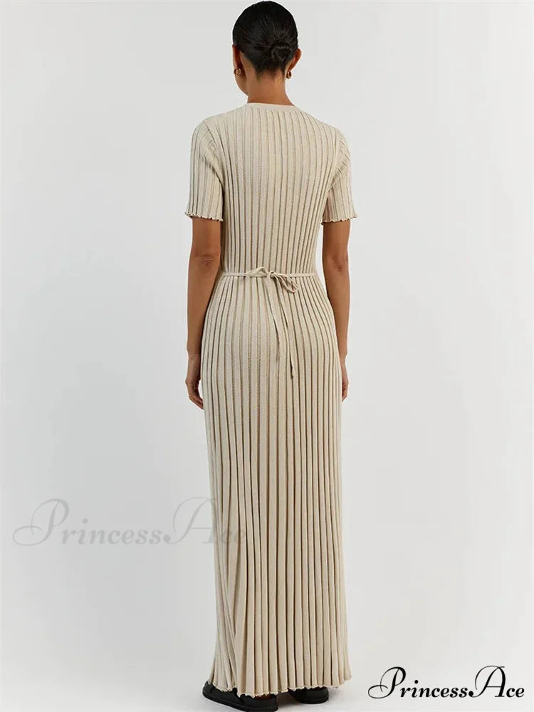 Ribbed Short Stylish Sleeve Maxi Dress