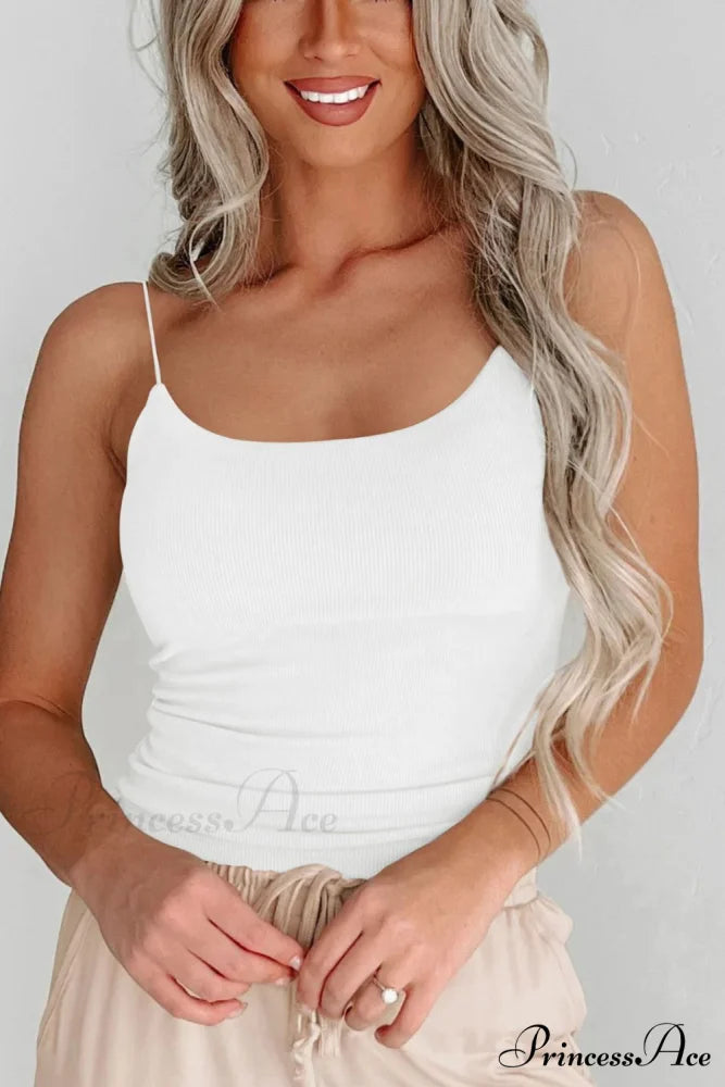 Ribbed Tank Scoop Neck Top White / S