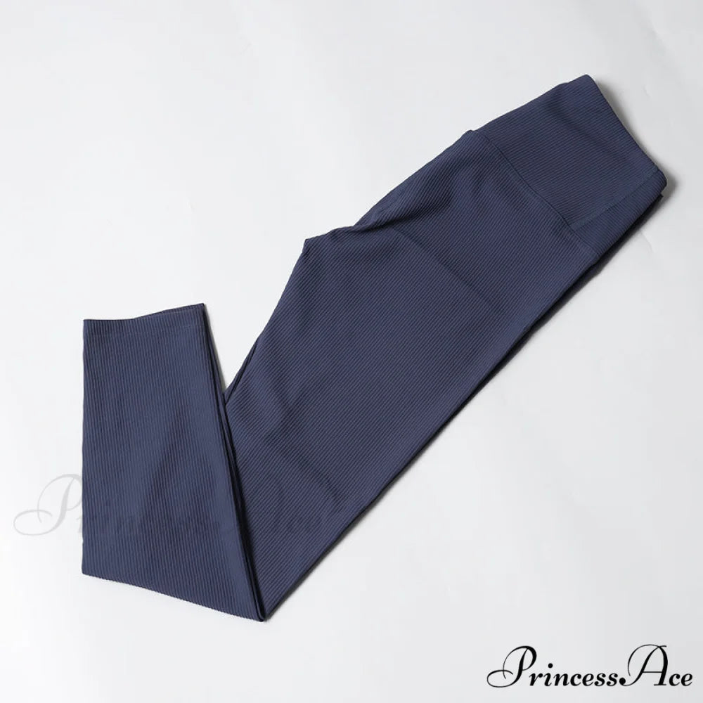 Ribbed Yoga Pants Seamless Sports Leggings Ink blue-Long / S