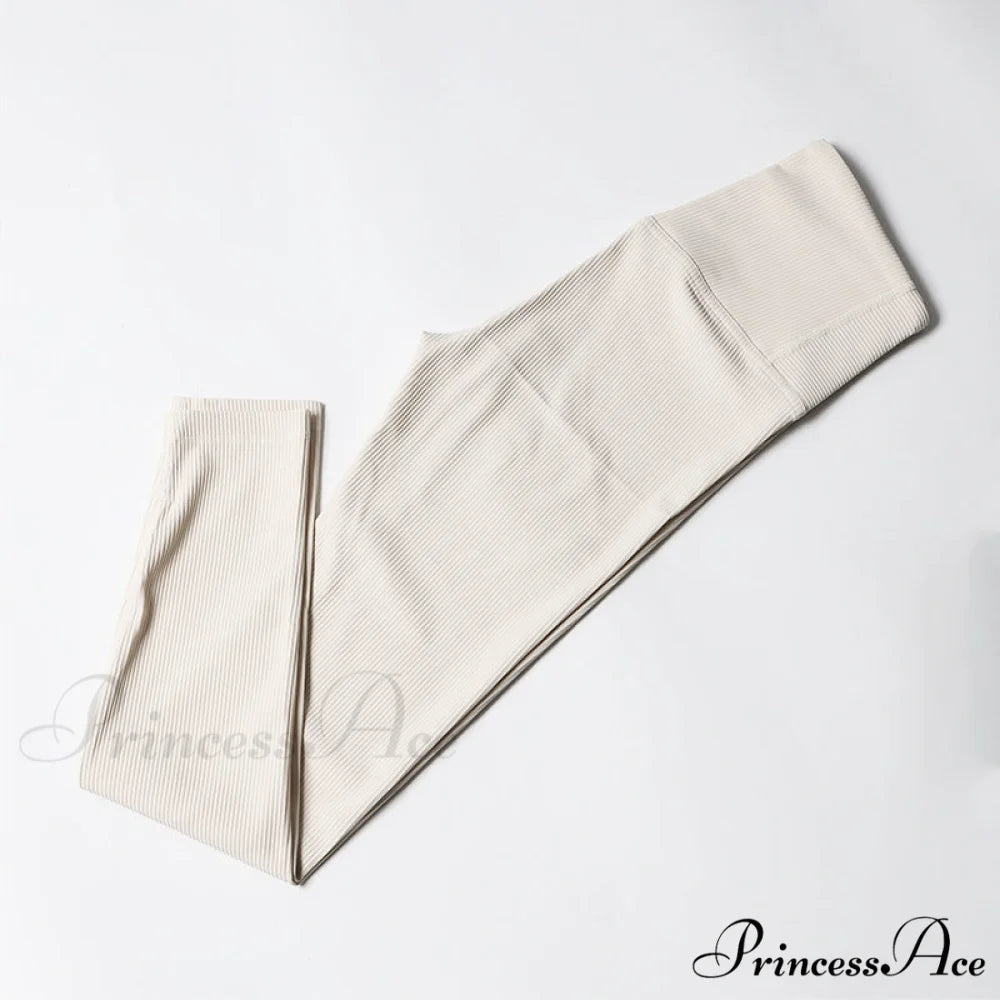Ribbed Yoga Pants Seamless Sports Leggings Light ivory-Long / S