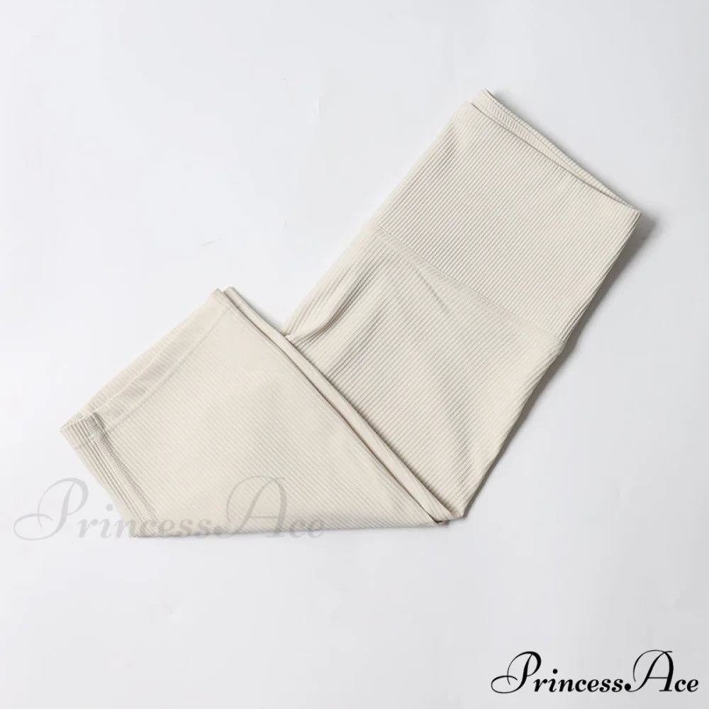 Ribbed Yoga Pants Seamless Sports Leggings Light ivory-Shorts / S