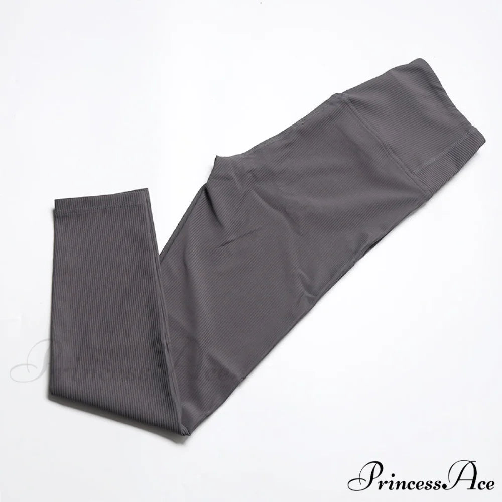 Ribbed Yoga Pants Seamless Sports Leggings Titanium gray-Long / S