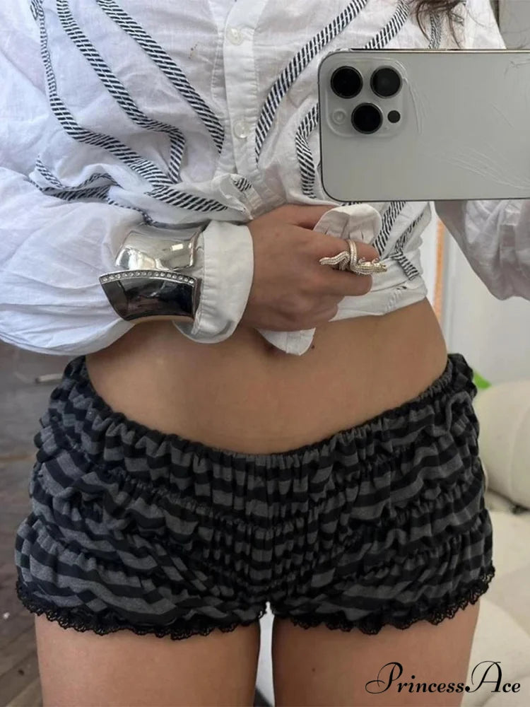 Ribbon Gathered Stretchy Waist Short short-250223